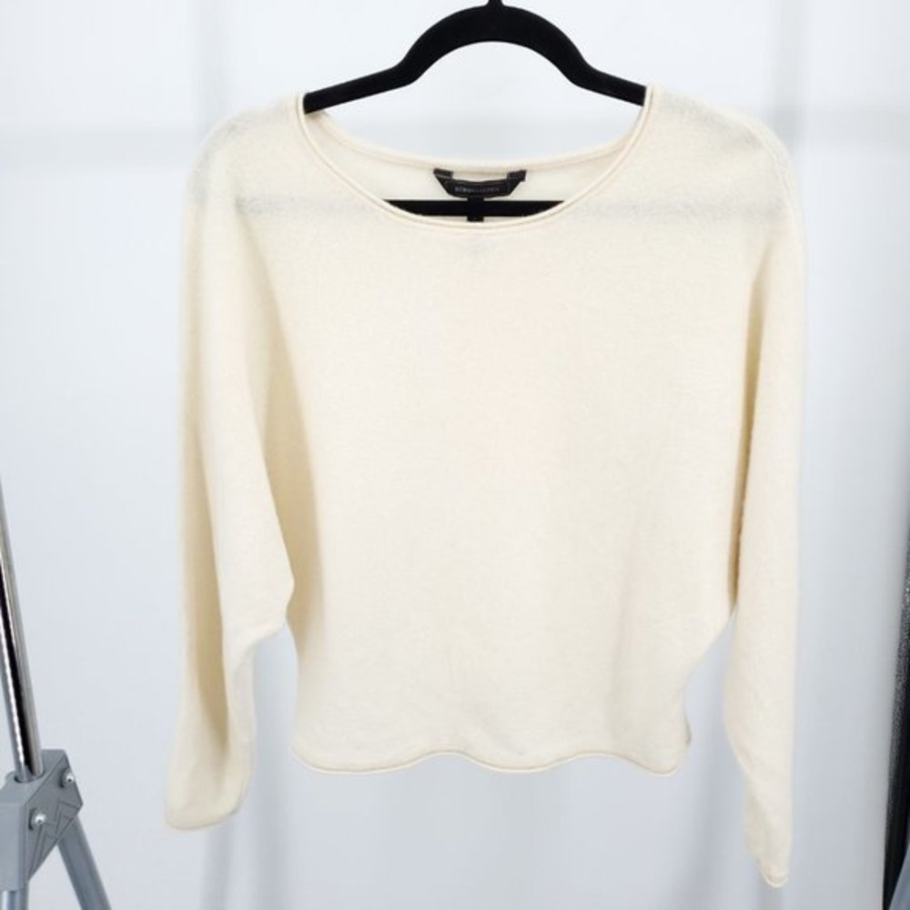 BCBGMaxAzria Giana 100% Cashmere Dolman Sleeve Cropped Cream Sweater XS